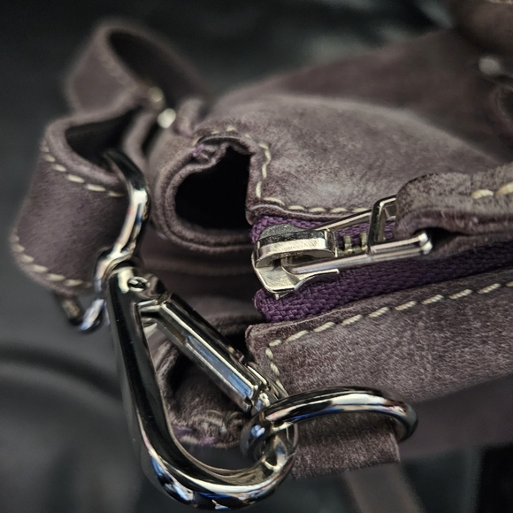 Roots 100% Leather Taupe Stainless Steel Hardware Gray Satchel Handbag Purse - Picture 6 of 16